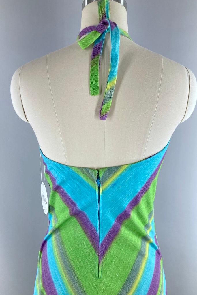Vintage Chevron Stripes Halter Maxi Dress-ThisBlueBird