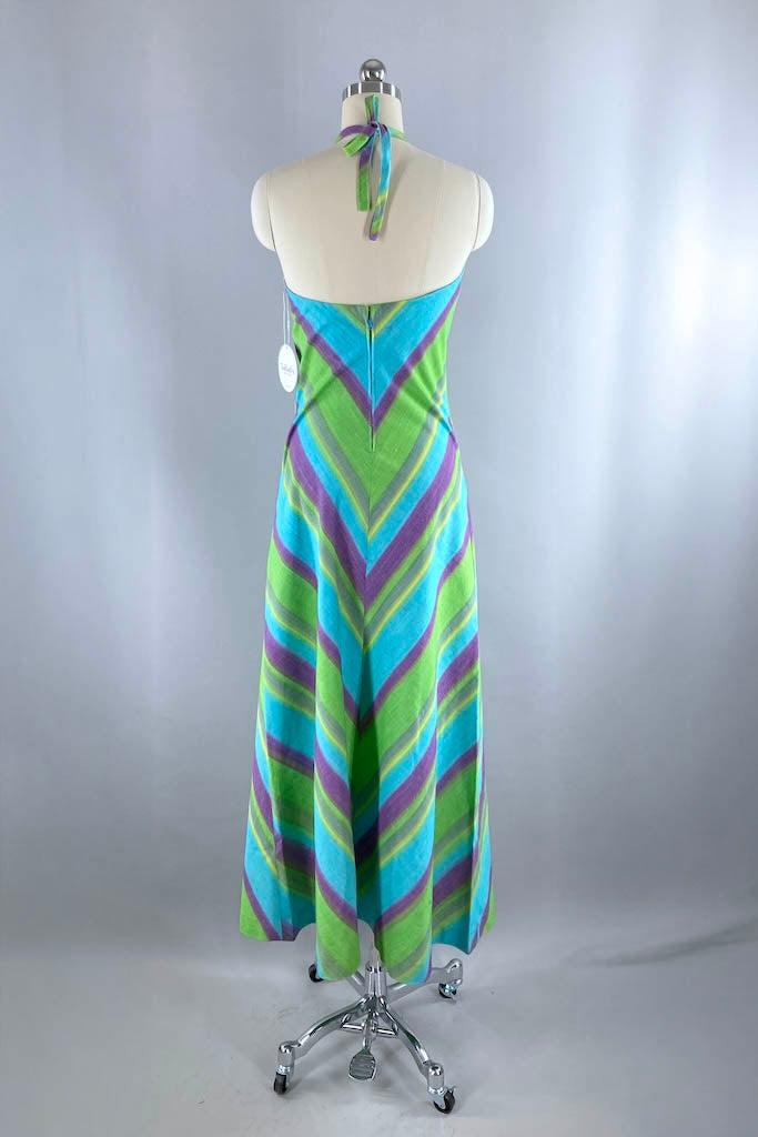 Vintage Chevron Stripes Halter Maxi Dress-ThisBlueBird