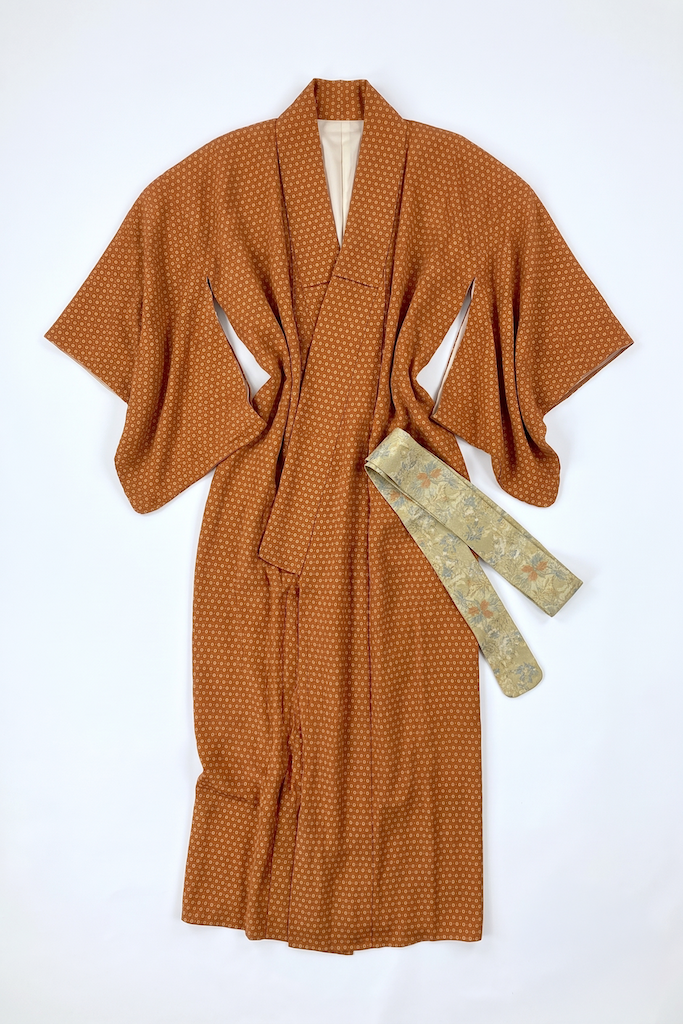 Vintage Cinnamon Floral Silk Kimono Robe-ThisBlueBird