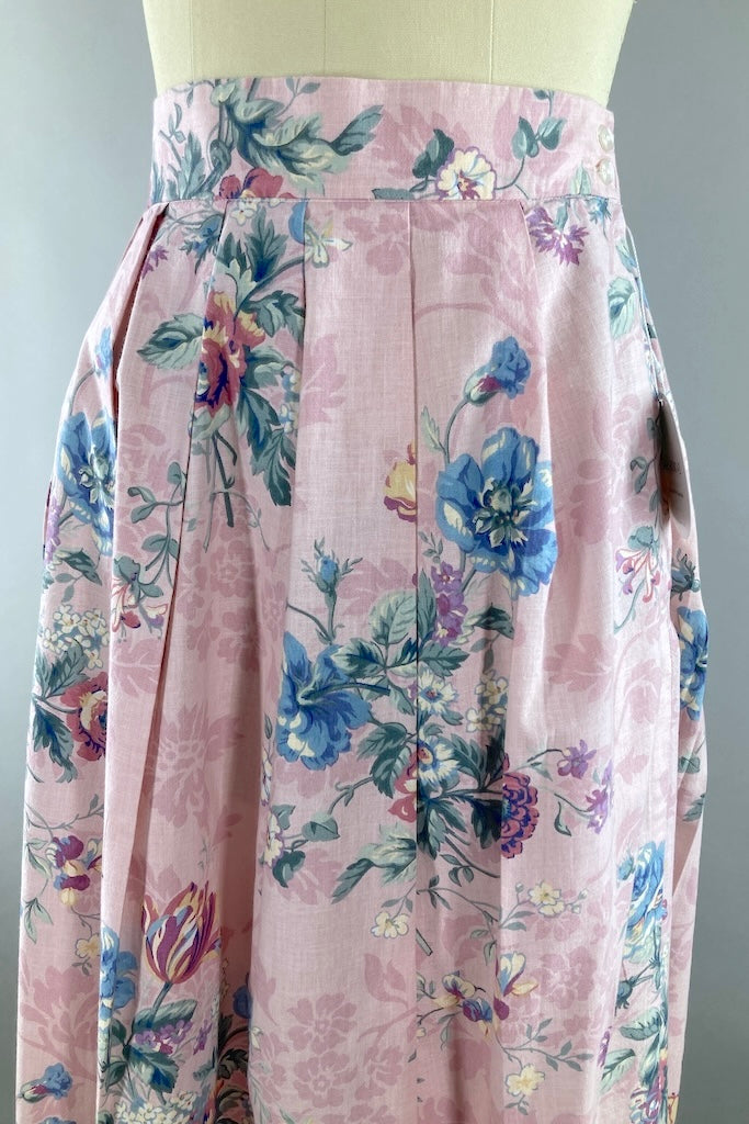 Vintage Cottagecore Pink Floral Skirt-ThisBlueBird