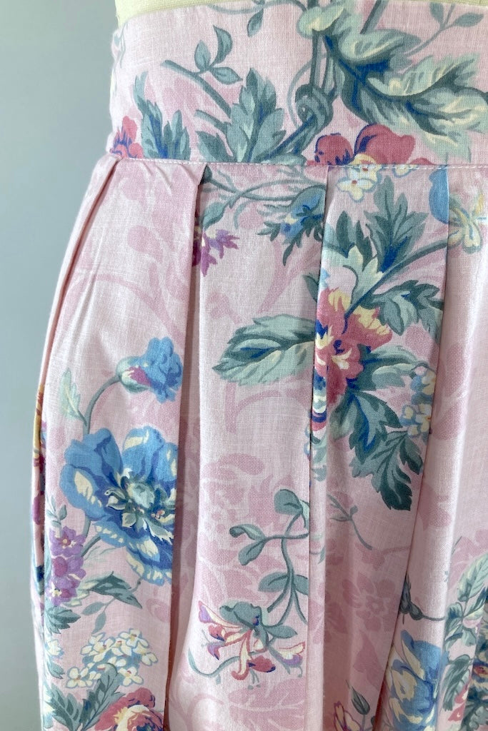 Vintage Cottagecore Pink Floral Skirt-ThisBlueBird