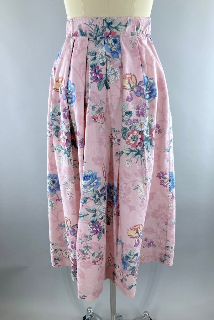 Vintage Cottagecore Pink Floral Skirt-ThisBlueBird