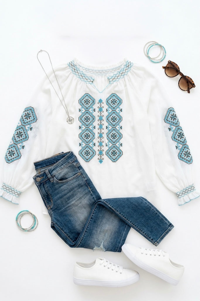 Vintage Cross Stitch Tunic Shirt-ThisBlueBird