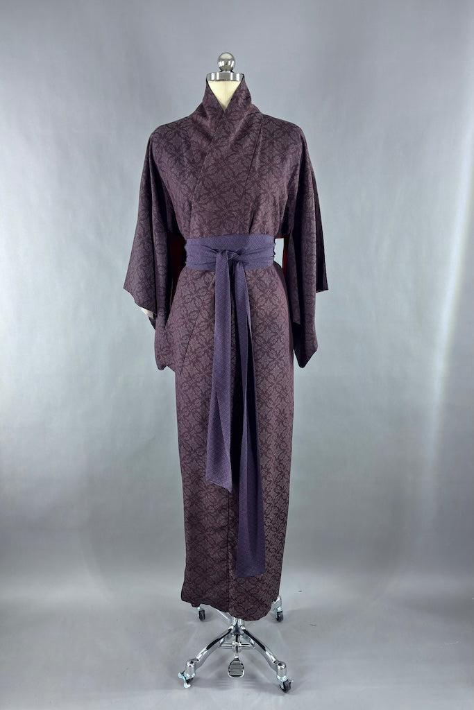 Vintage Dark Purple Silk Kimono Robe-ThisBlueBird