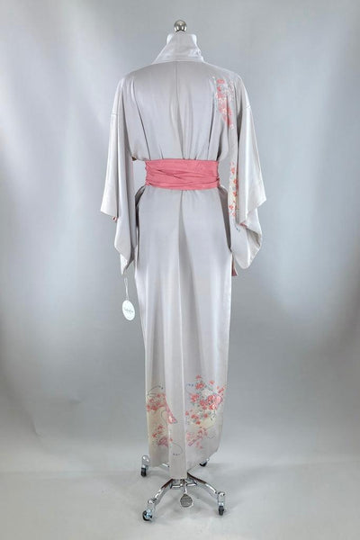 Vintage Dove Gray & Pink Silk Kimono Robe-ThisBlueBird