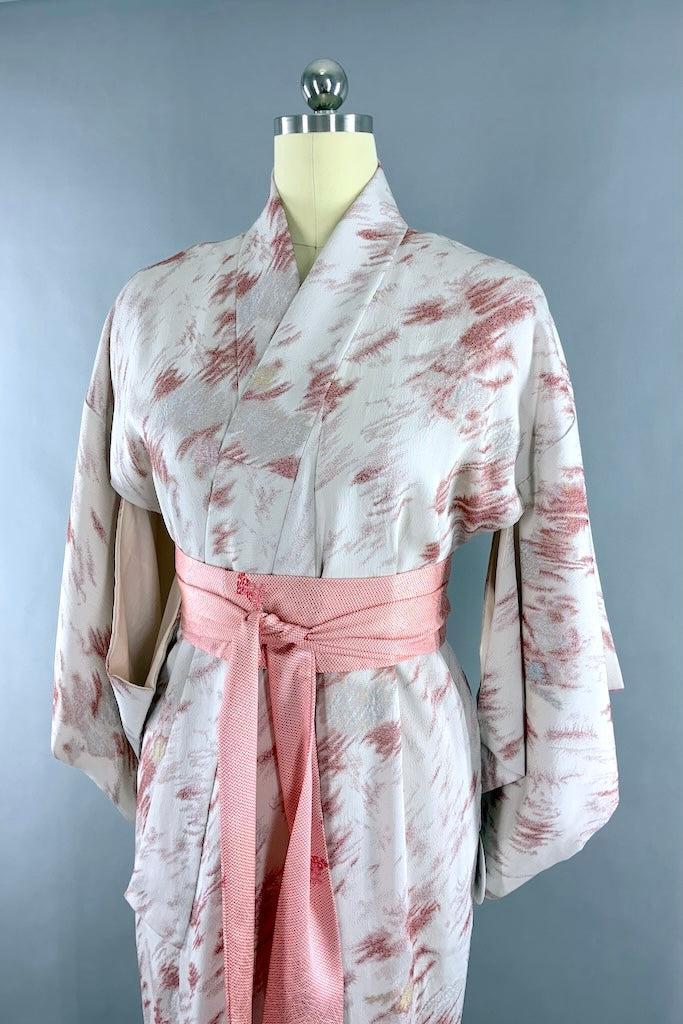 Vintage Dove Grey Silk Kimono Robe-ThisBlueBird