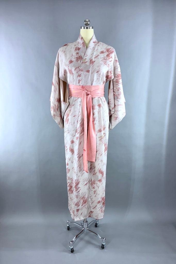 Vintage Dove Grey Silk Kimono Robe-ThisBlueBird