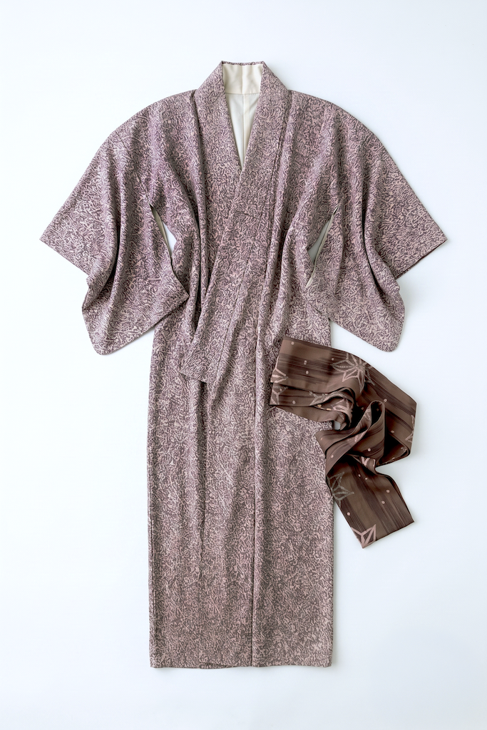 Vintage Dusty Lavender Batik Kimono Robe-ThisBlueBird