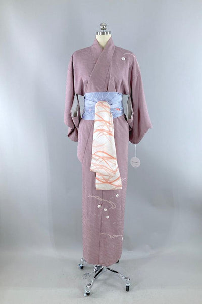 Vintage Dusty Lavender Floral Silk Kimono-ThisBlueBird