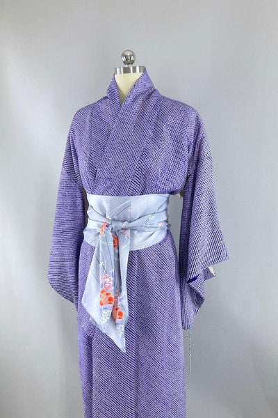 Vintage Electric Blue Shibori Silk Kimono-ThisBlueBird