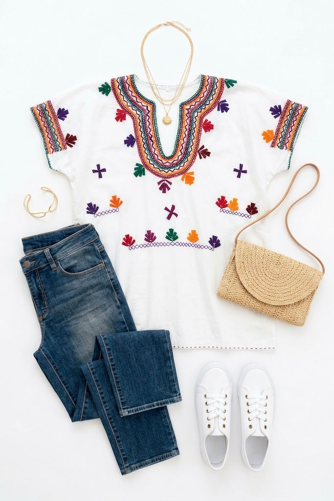 Vintage Embroidered Cotton Tunic-ThisBlueBird