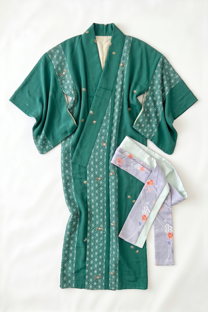 Vintage Emerald Green Kimono Robe-ThisBlueBird