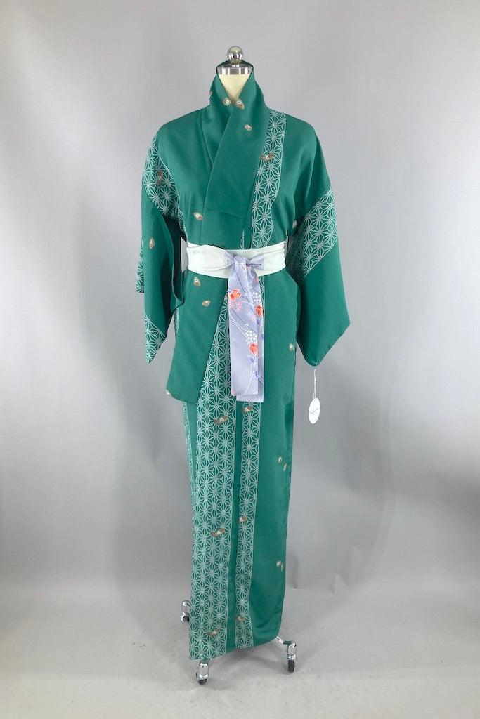 Vintage Emerald Green Kimono Robe