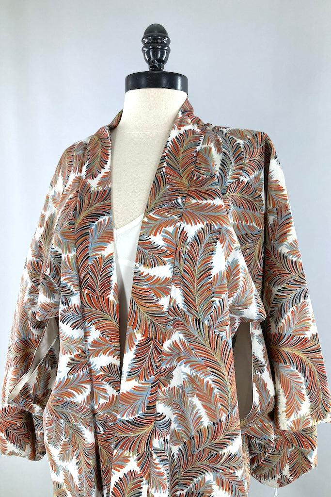 Vintage Fall Feathers Silk Kimono Cardigan-ThisBlueBird