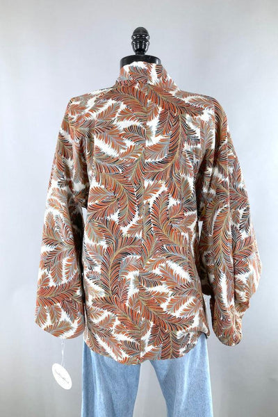 Vintage Fall Feathers Silk Kimono Cardigan-ThisBlueBird