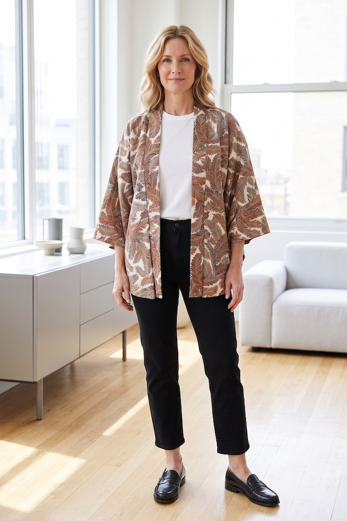 Vintage Fall Feathers Silk Kimono Cardigan-ThisBlueBird
