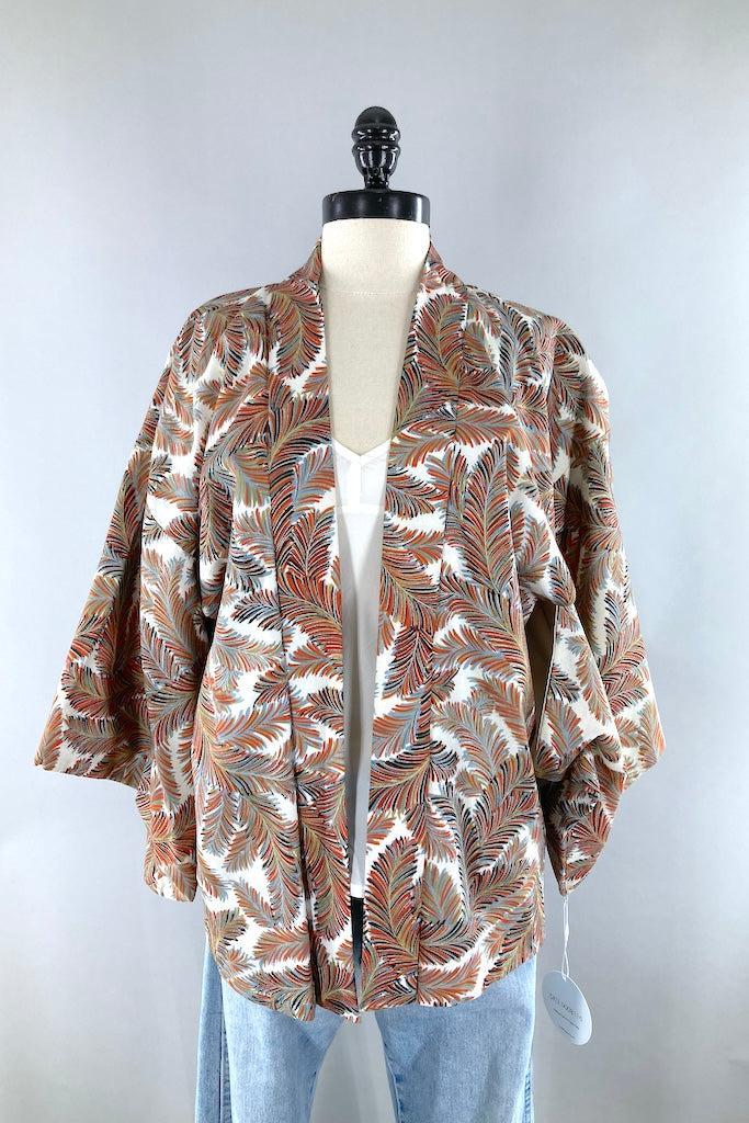 Vintage Fall Feathers Silk Kimono Cardigan-ThisBlueBird