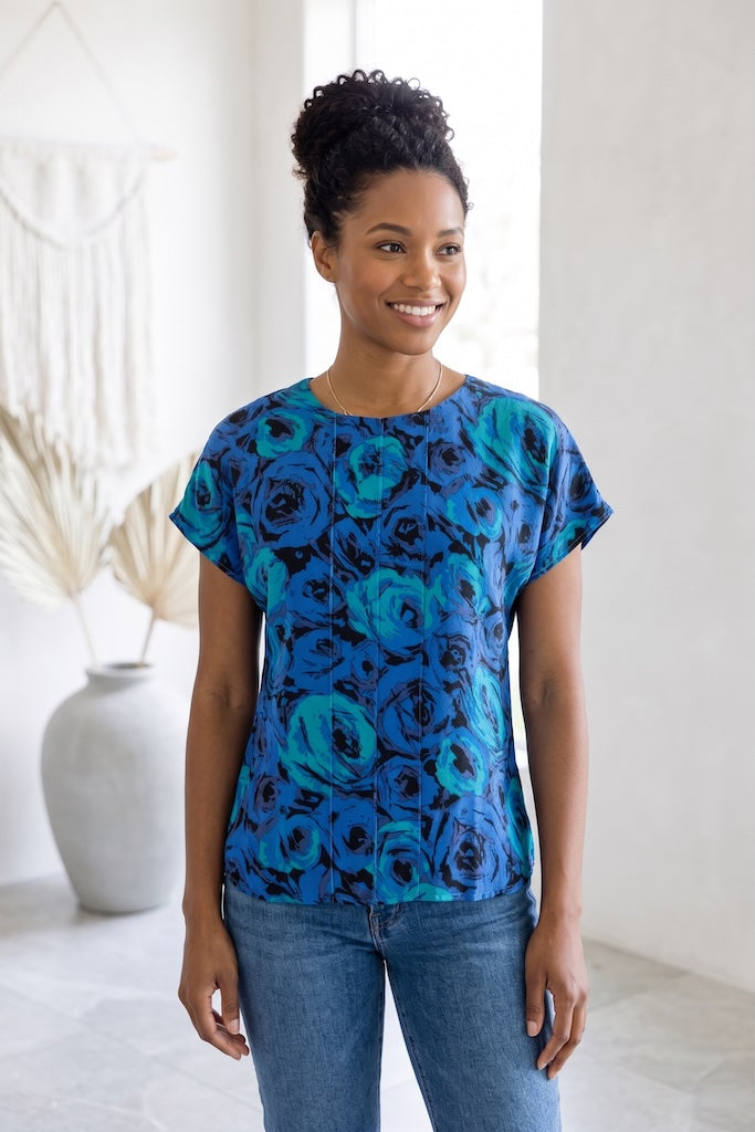 Vintage Flora Kung Blue Silk Blouse-ThisBlueBird