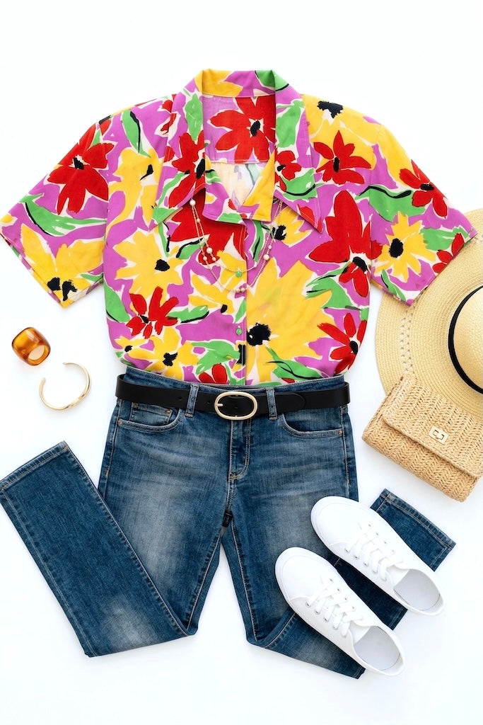 Vintage Flora Kung Silk Blouse-ThisBlueBird