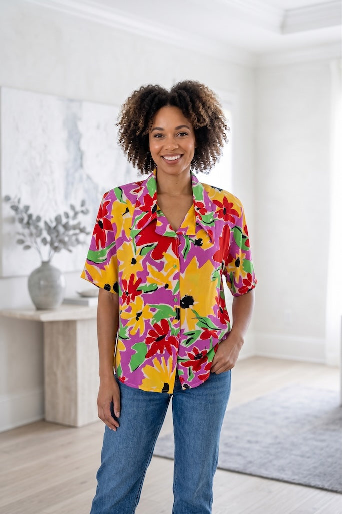 Vintage Flora Kung Silk Blouse-ThisBlueBird