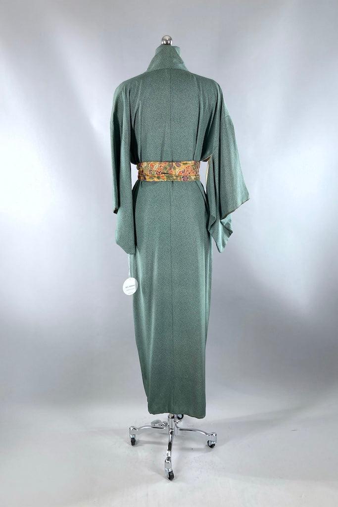 slim fit dress slacks Vintage Forest Green Dotted Silk Kimono Robe – ThisBlueBird