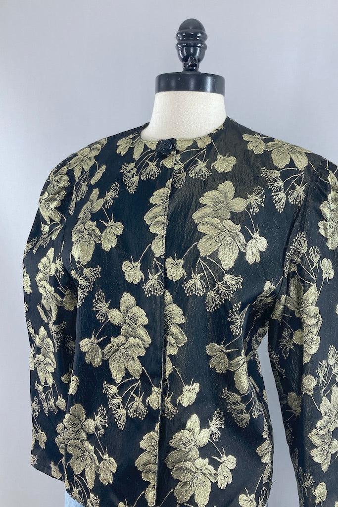 Vintage Gold Floral 80s Jacket-ThisBlueBird