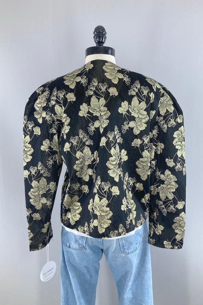 Vintage Gold Floral 80s Jacket-ThisBlueBird