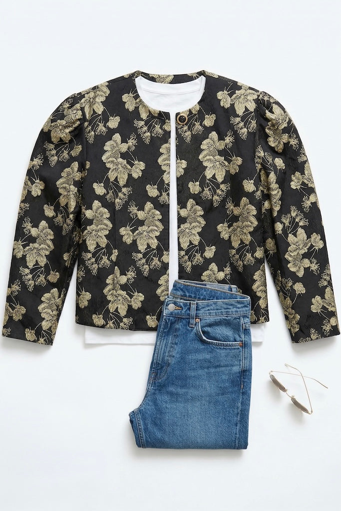 Vintage Gold Floral 80s Jacket-ThisBlueBird