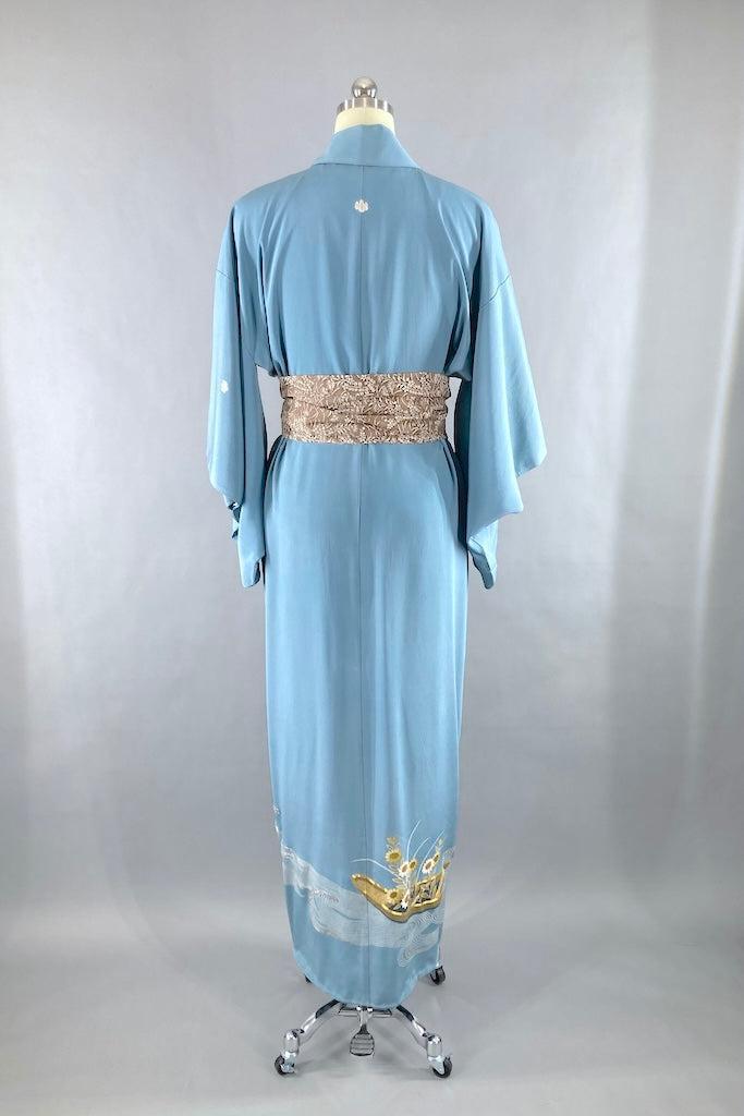 Vintage Golden River Boats Silk Kimono-ThisBlueBird