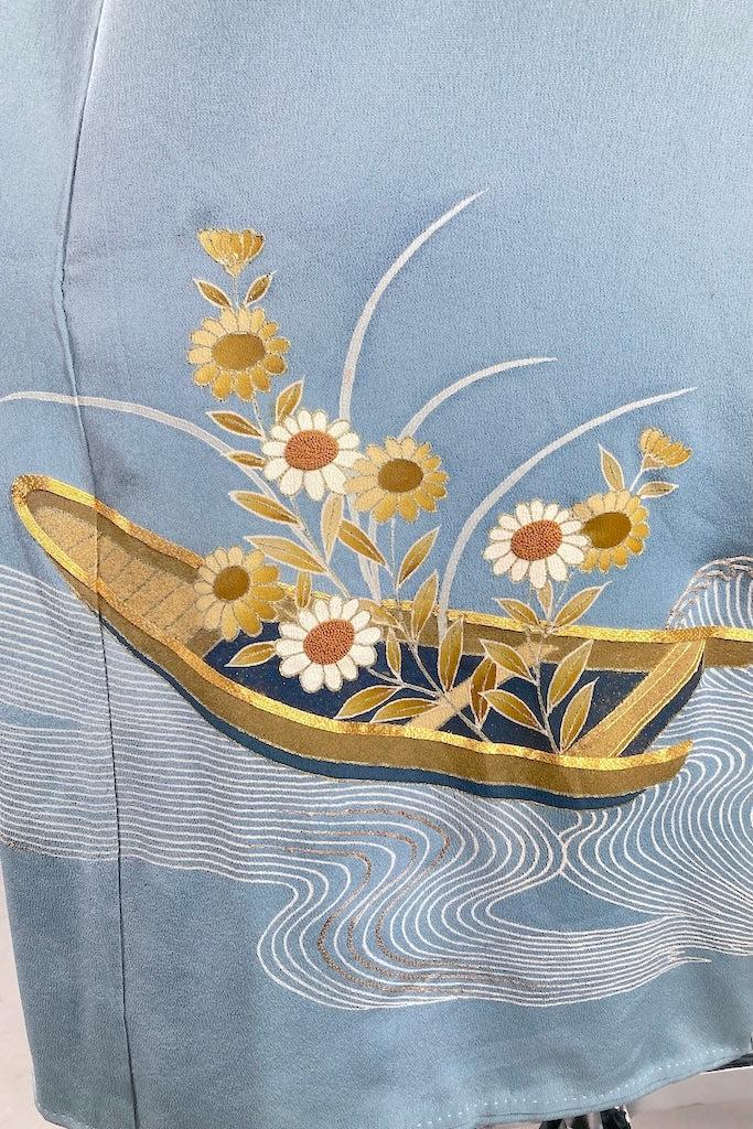 Vintage Golden River Boats Silk Kimono-ThisBlueBird