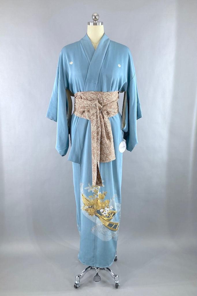 Vintage Golden River Boats Silk Kimono-ThisBlueBird