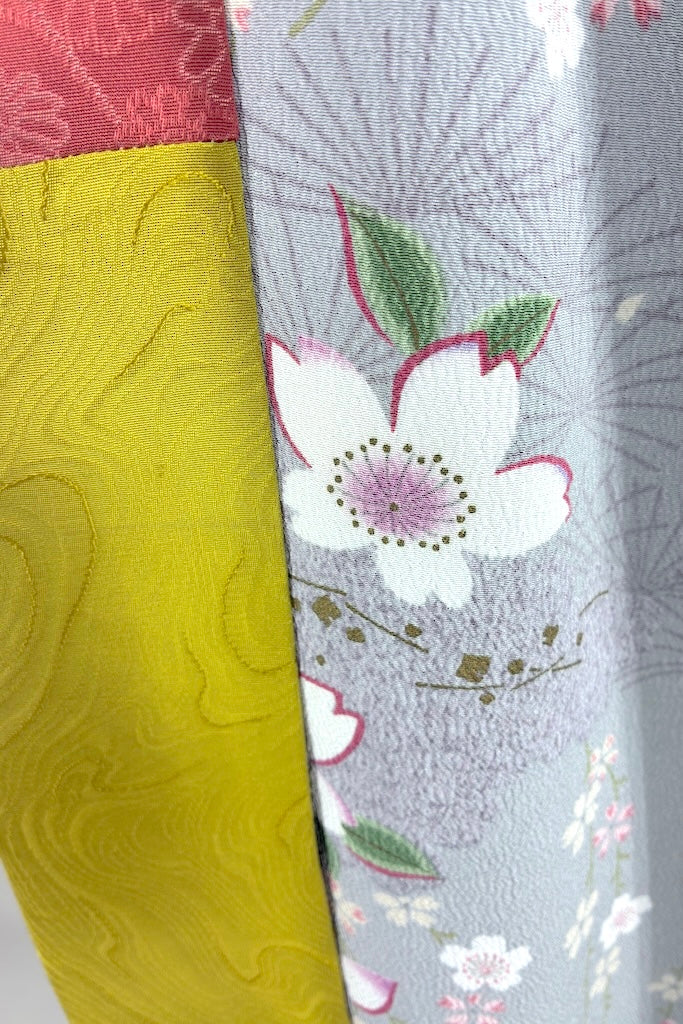 Vintage Gray Floral Summer Silk Kimono Robe-ThisBlueBird