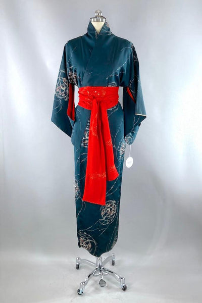 Vintage Green and Red Silk Kimono-ThisBlueBird