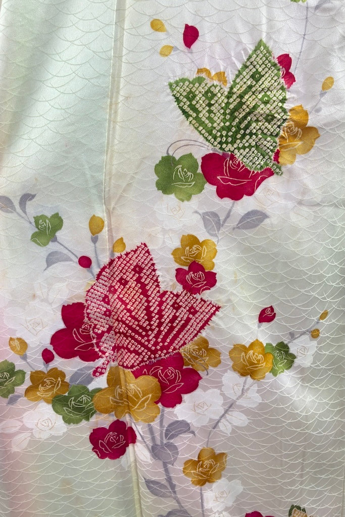 Vintage Green Butterflies Silk Kimono Robe-ThisBlueBird