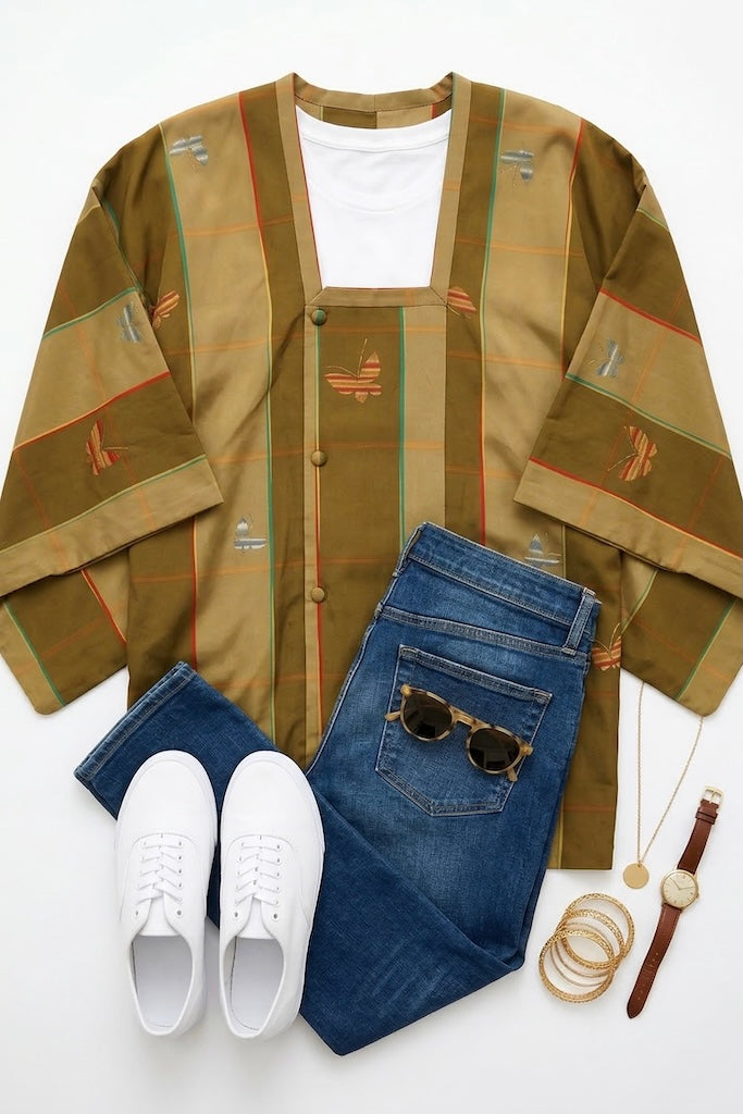 Vintage Green Butterfly Silk Kimono Cardigan-ThisBlueBird