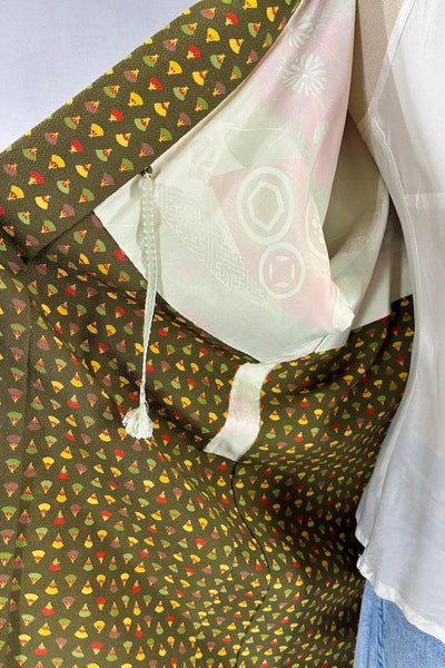 Vintage Green Fans Silk Kimono Cardigan-ThisBlueBird