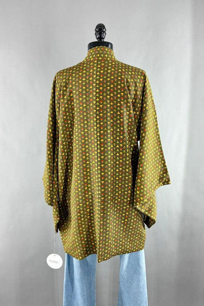 Vintage Green Fans Silk Kimono Cardigan-ThisBlueBird