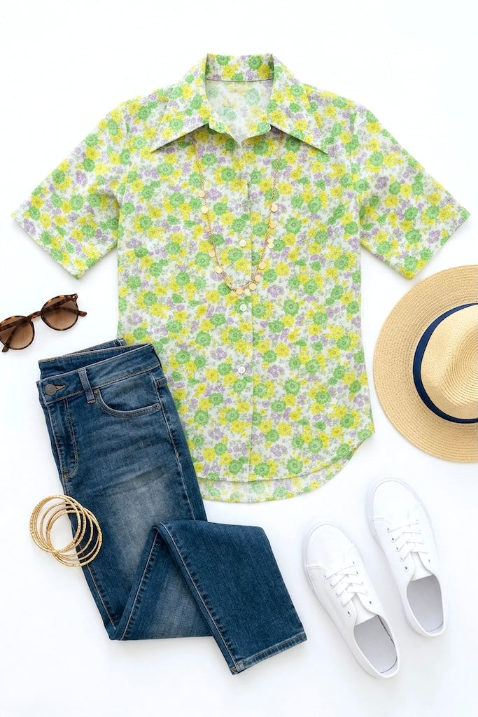 Vintage Green Floral Blouse-ThisBlueBird