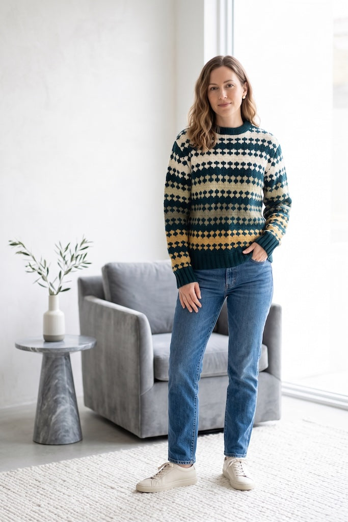 Vintage Green &amp; Gold Knit Sweater-ThisBlueBird