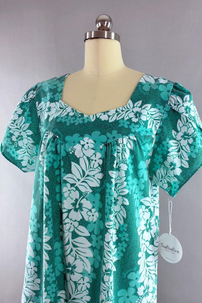 Vintage Green Hawaiian Caftan Dress-ThisBlueBird