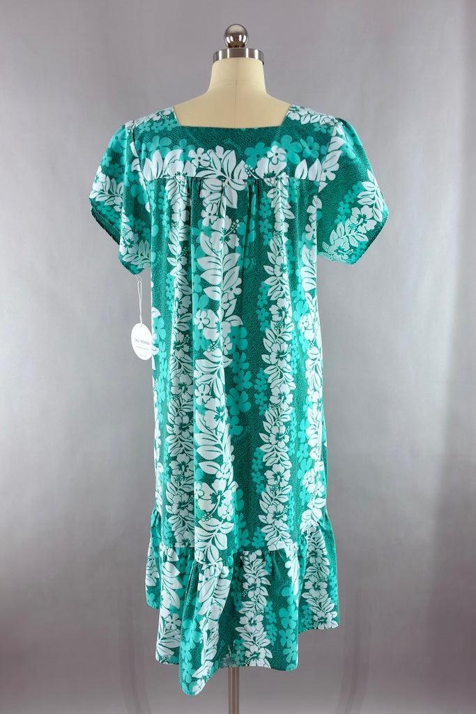 Vintage Green Hawaiian Caftan Dress-ThisBlueBird