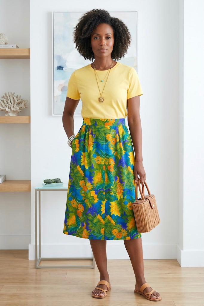 Vintage Green Hawaiian Print Maxi Skirt-ThisBlueBird