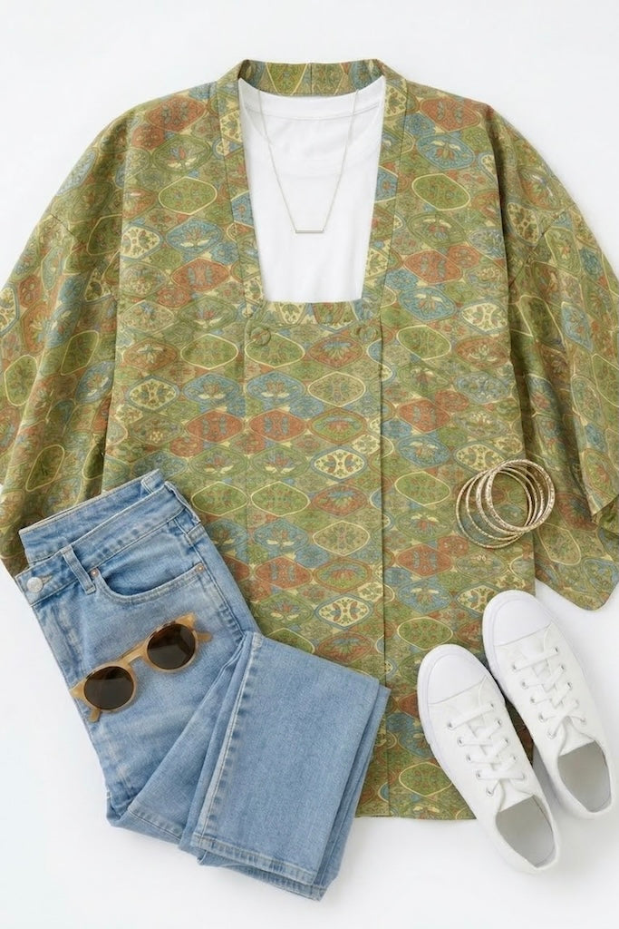 Vintage Green Kimono Cardigan-ThisBlueBird