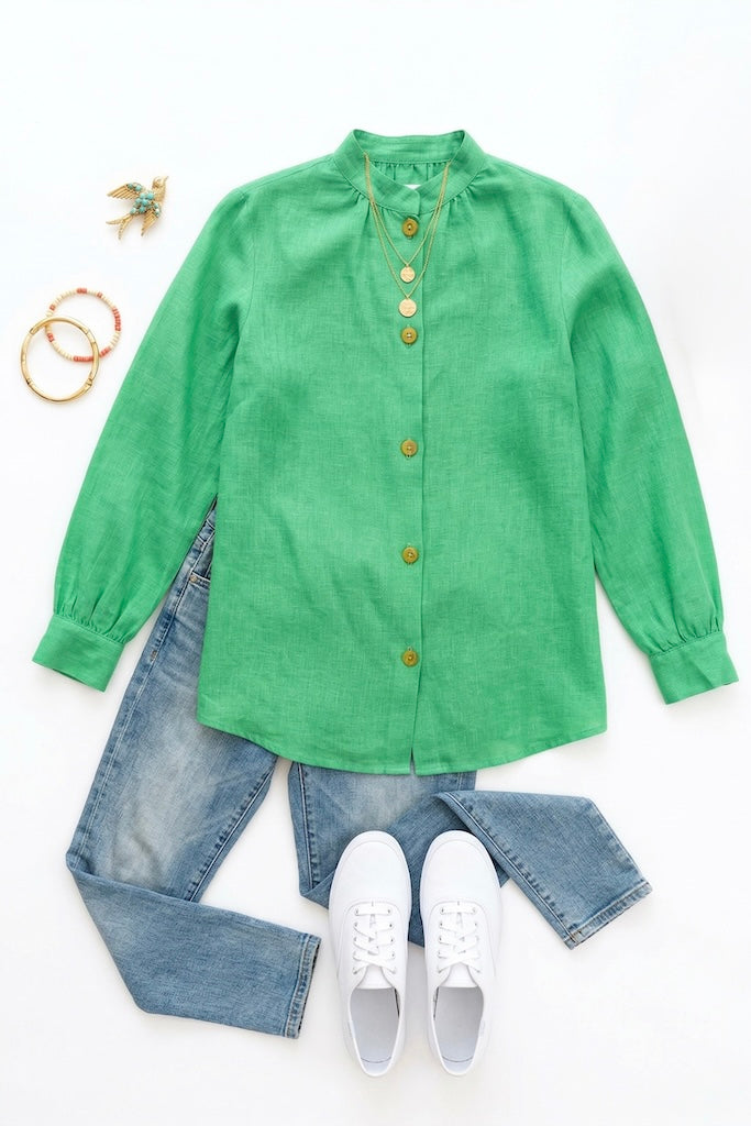 Vintage Green Linen Blouse-ThisBlueBird