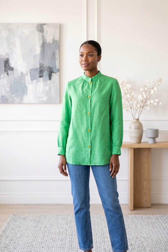 Vintage Green Linen Blouse-ThisBlueBird