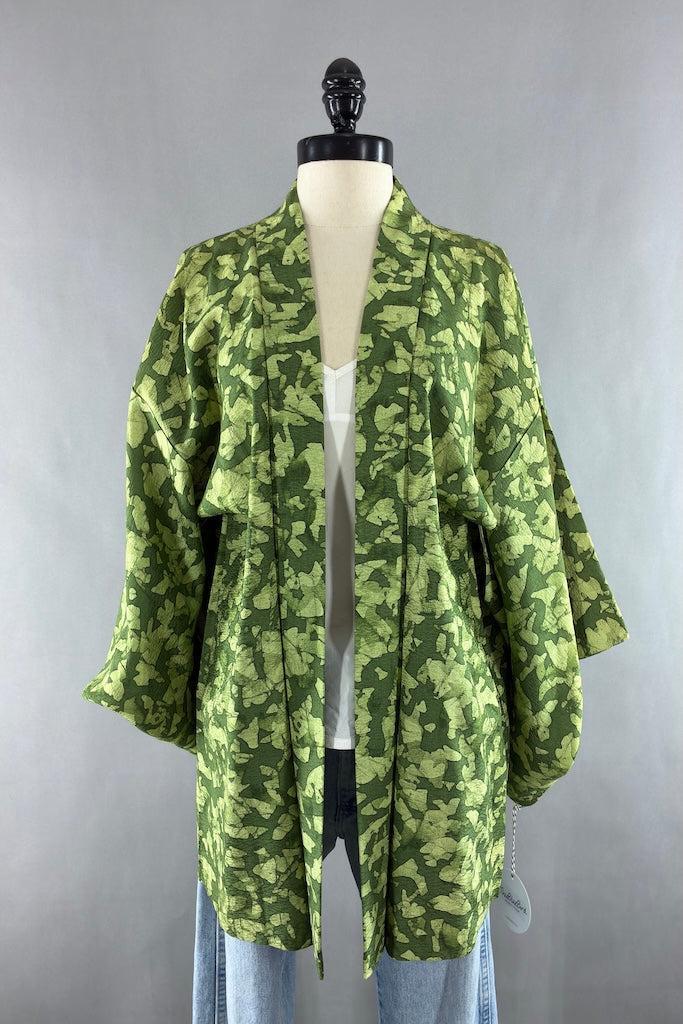 Vintage Green Silk Kimono Cardigan-ThisBlueBird