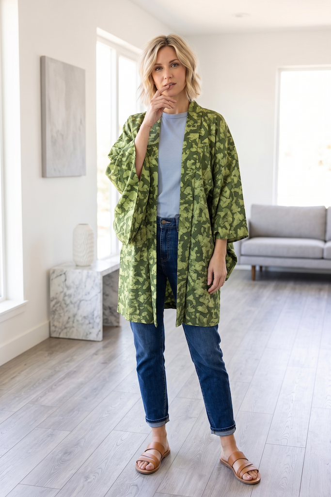 Vintage Green Silk Kimono Cardigan-ThisBlueBird