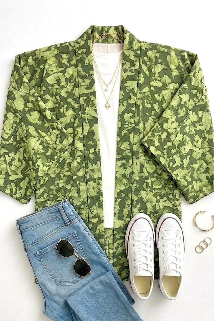 Vintage Green Silk Kimono Cardigan-ThisBlueBird