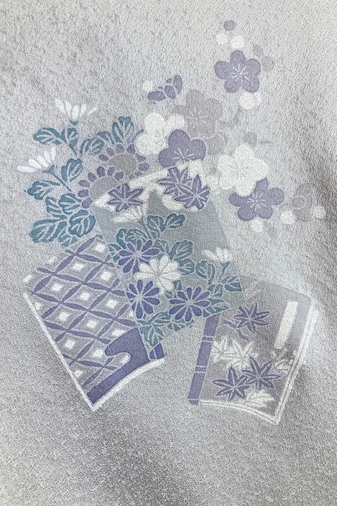 Vintage Grey Blue Books Shibori Silk Kimono-ThisBlueBird