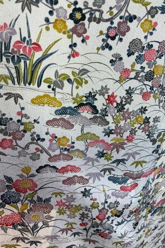Vintage Grey Floral Silk Kimono Robe-ThisBlueBird
